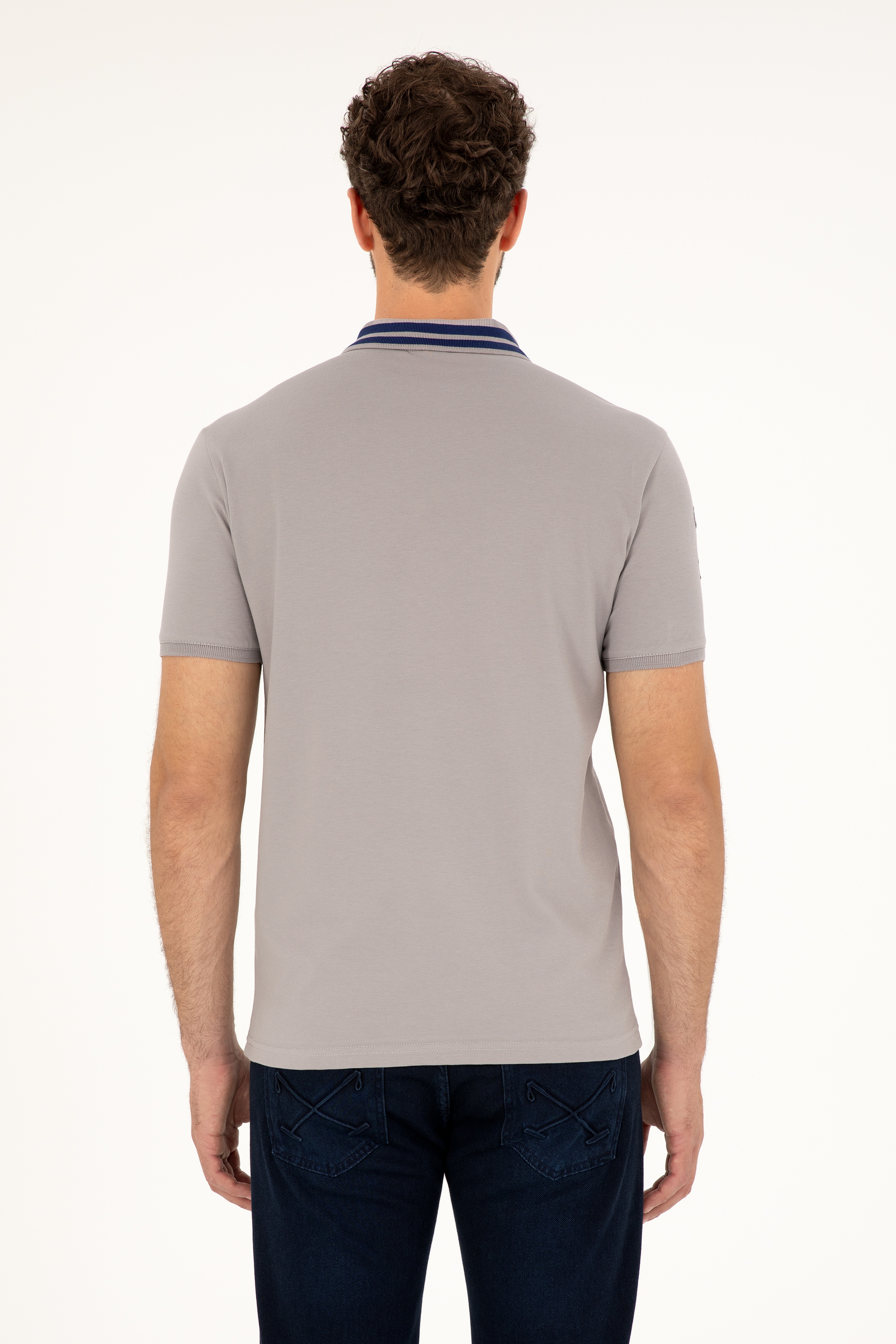 Erkek Slim Fit Polo Yaka Koyu Gri Basic Tişört - Image 5