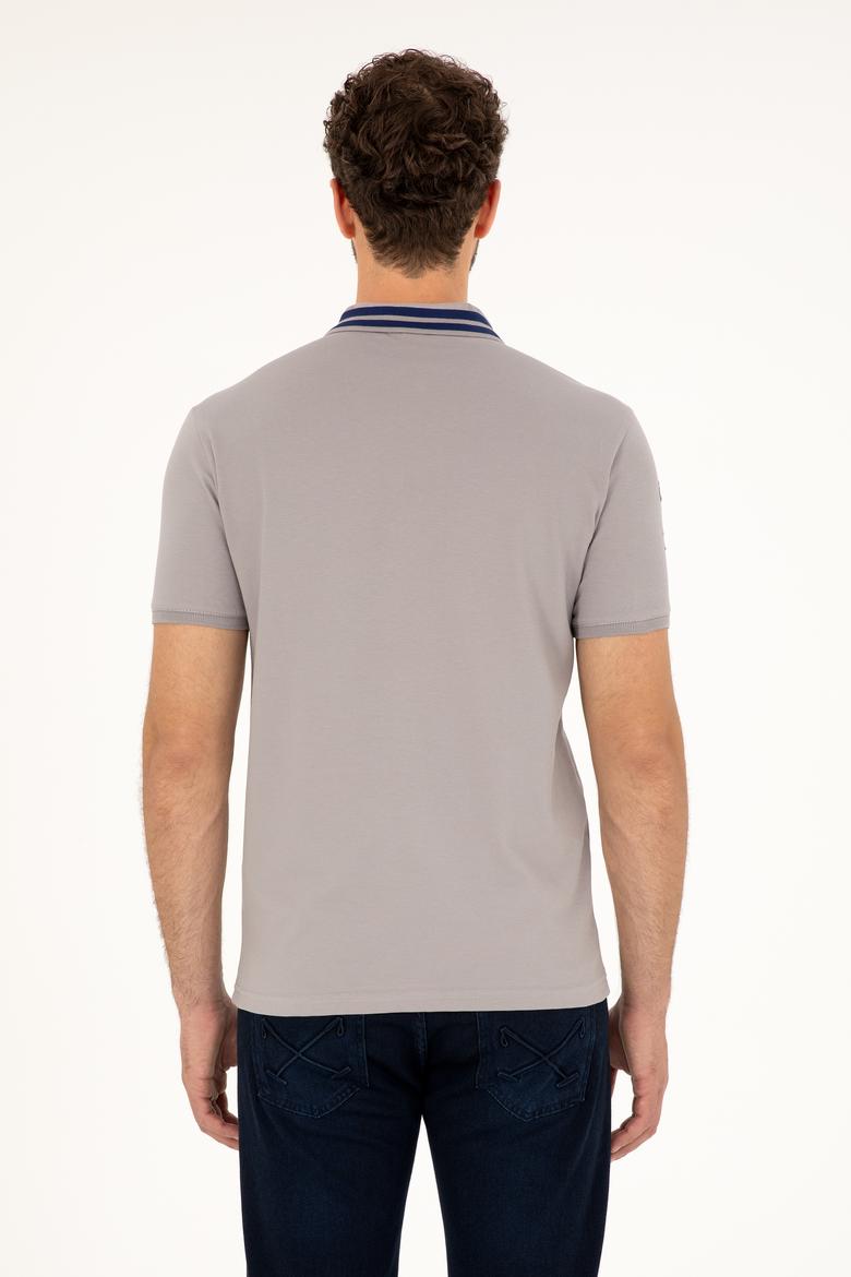 Erkek Slim Fit Polo Yaka Koyu Gri Basic Tişört - 50279569087