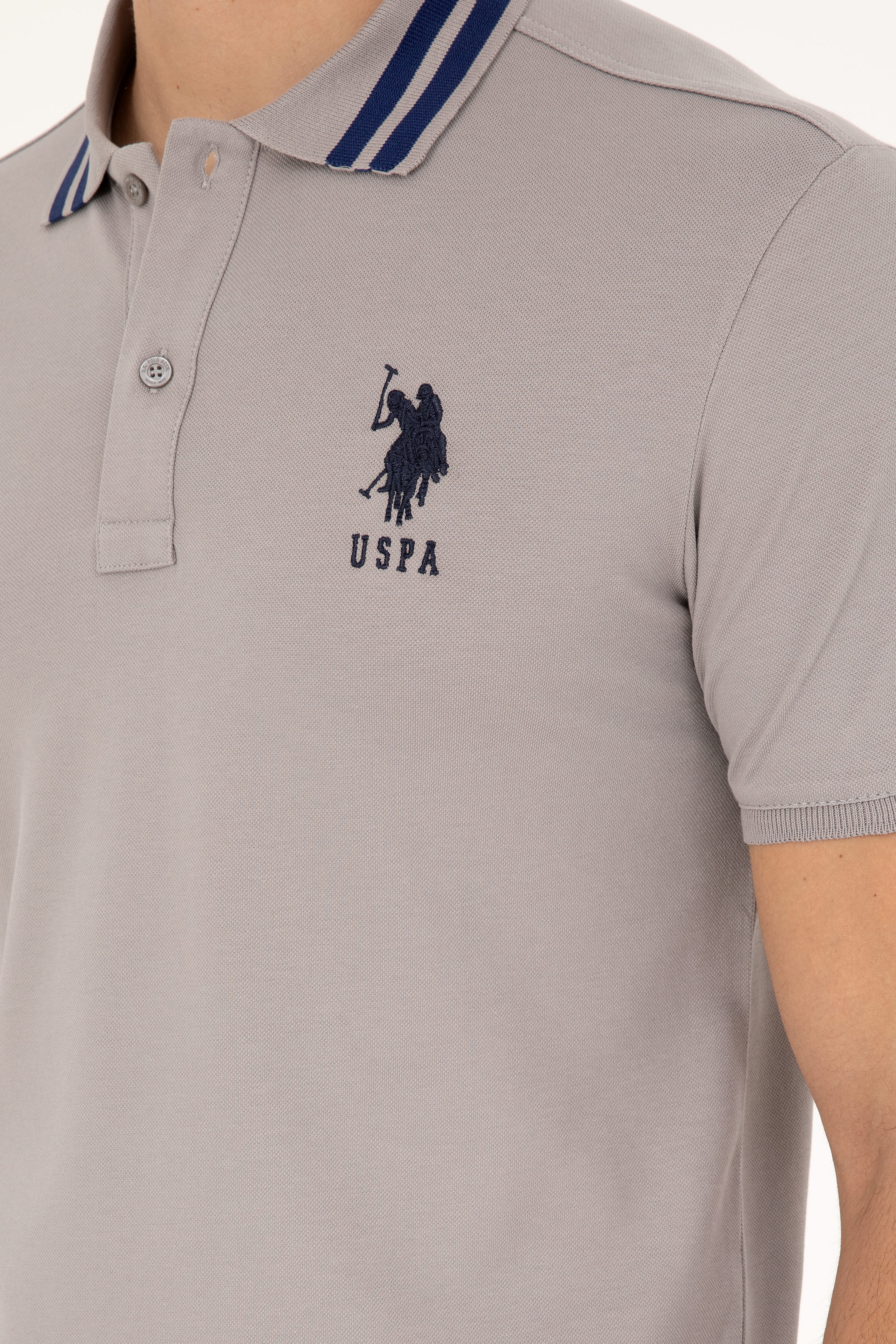 Erkek Slim Fit Polo Yaka Koyu Gri Basic Tişört