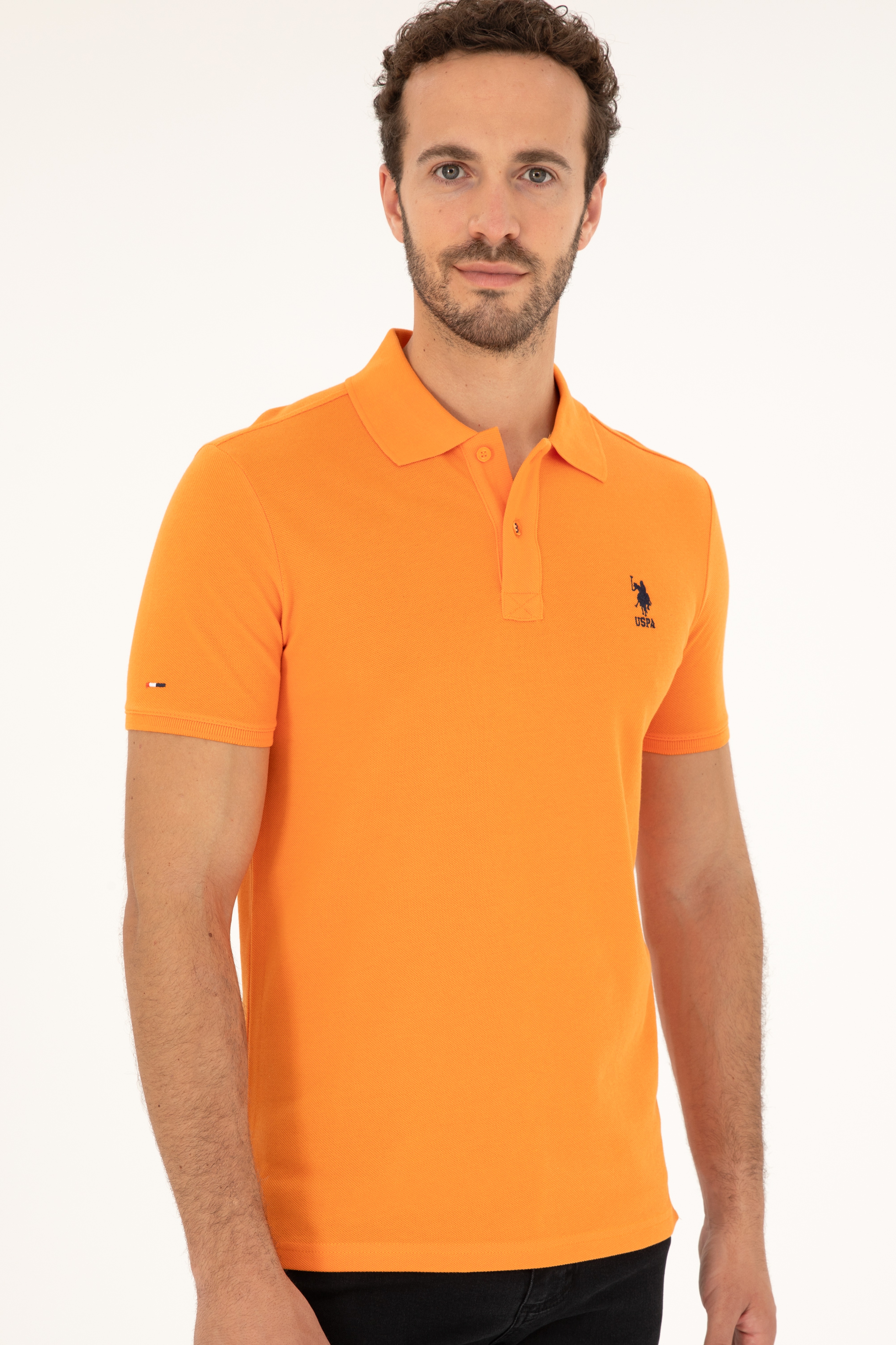 Erkek Slim Fit Polo Yaka Turuncu Basic Tişört