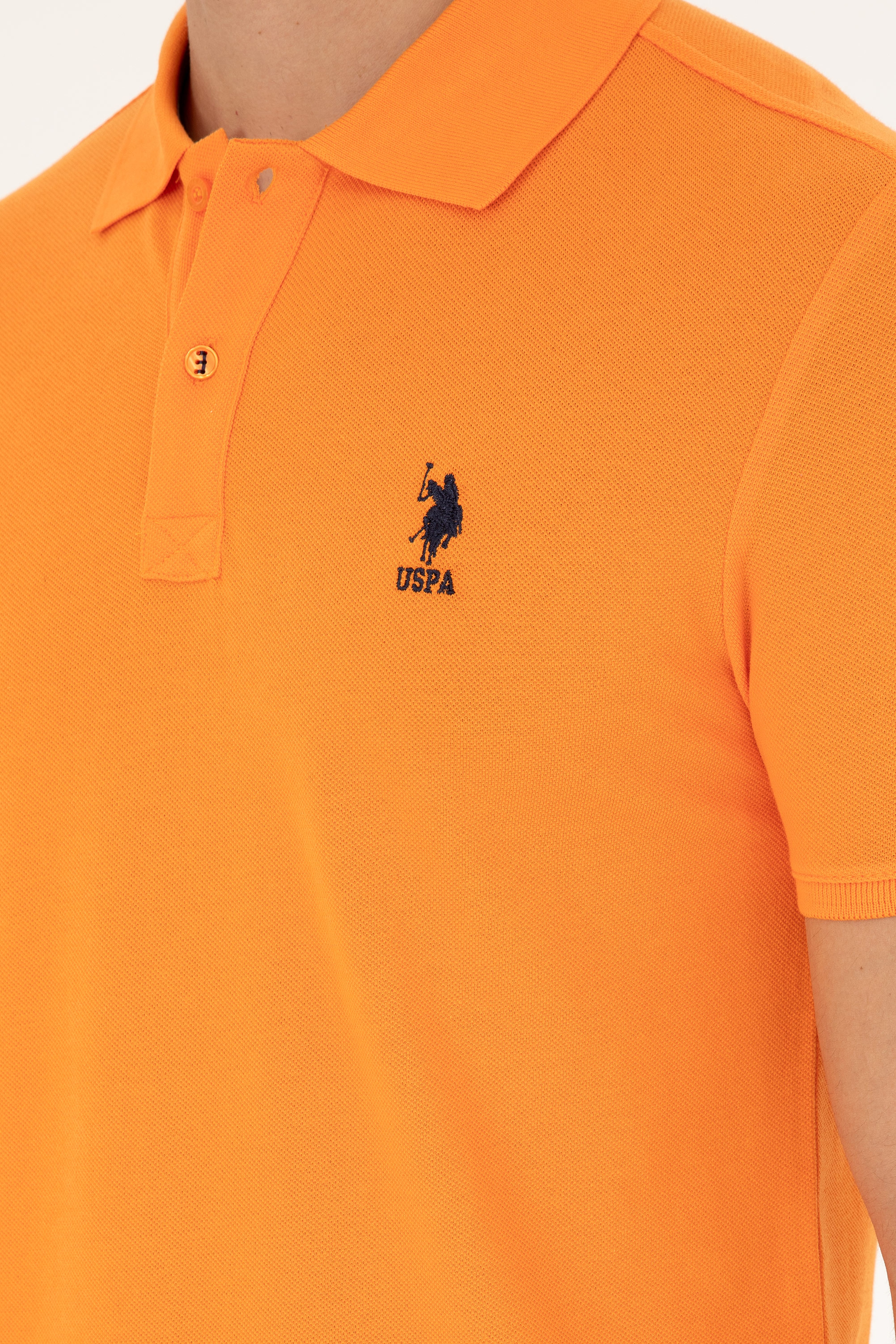 Erkek Slim Fit Polo Yaka Turuncu Basic Tişört - Image 7