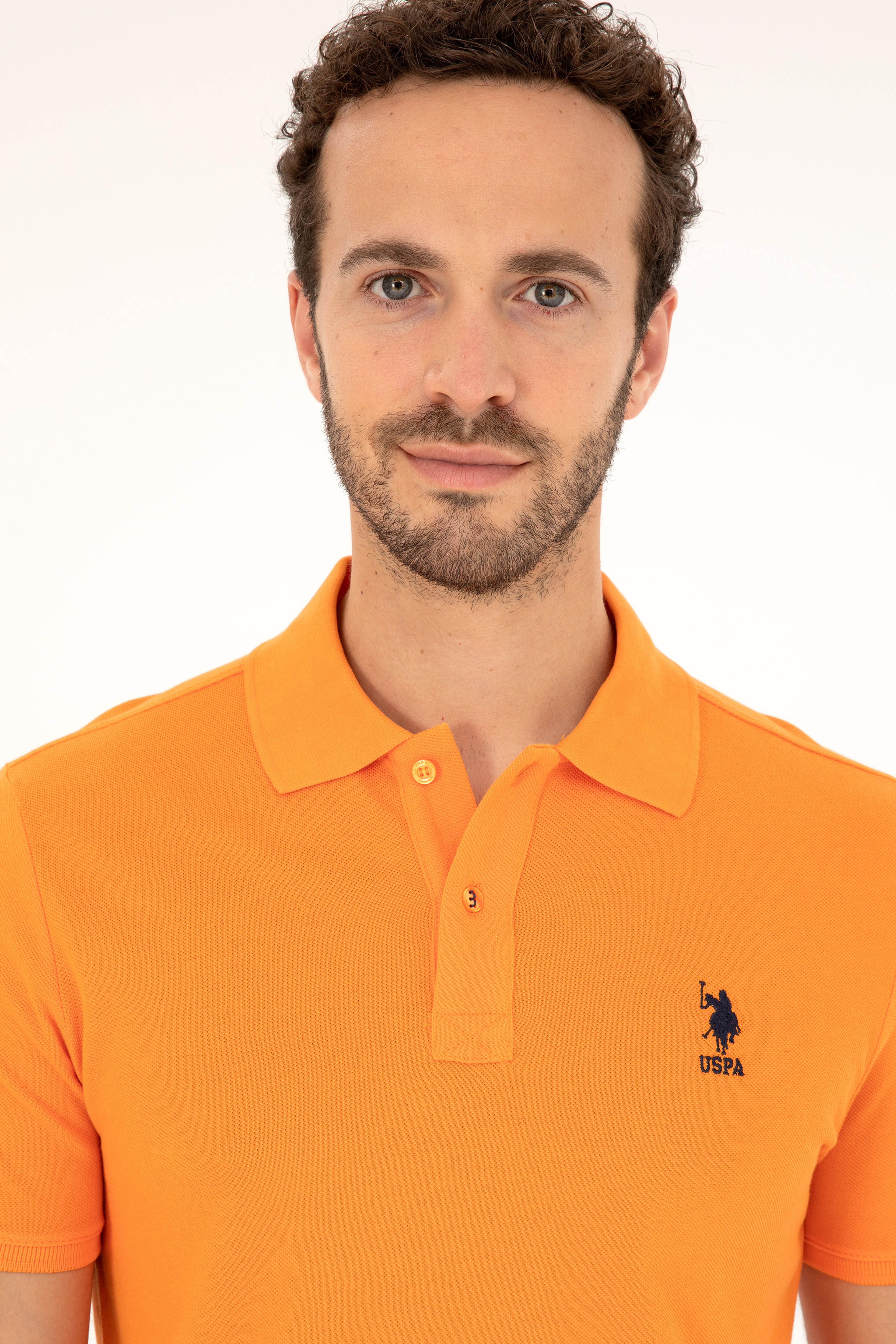 Erkek Slim Fit Polo Yaka Turuncu Basic Tişört - Image 2