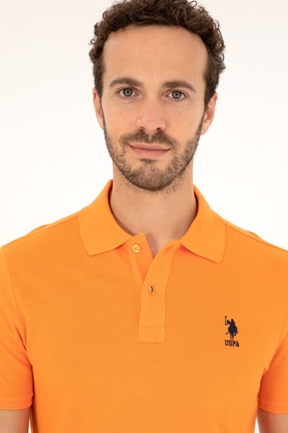 Erkek Slim Fit Polo Yaka Turuncu Basic Tişört