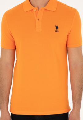 Erkek Slim Fit Polo Yaka Turuncu Basic Tişört - 50279613197