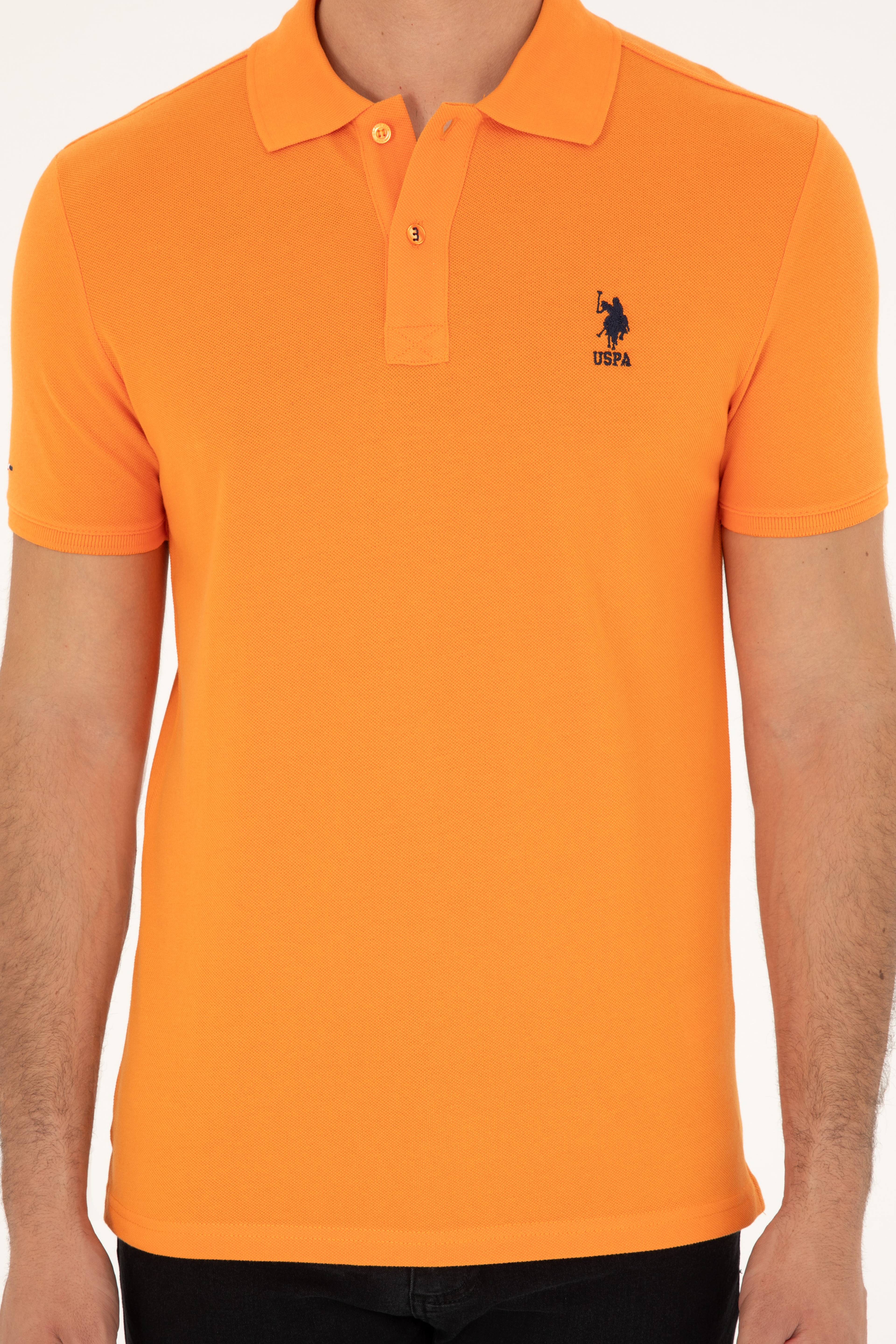Erkek Slim Fit Polo Yaka Turuncu Basic Tişört - Image 6
