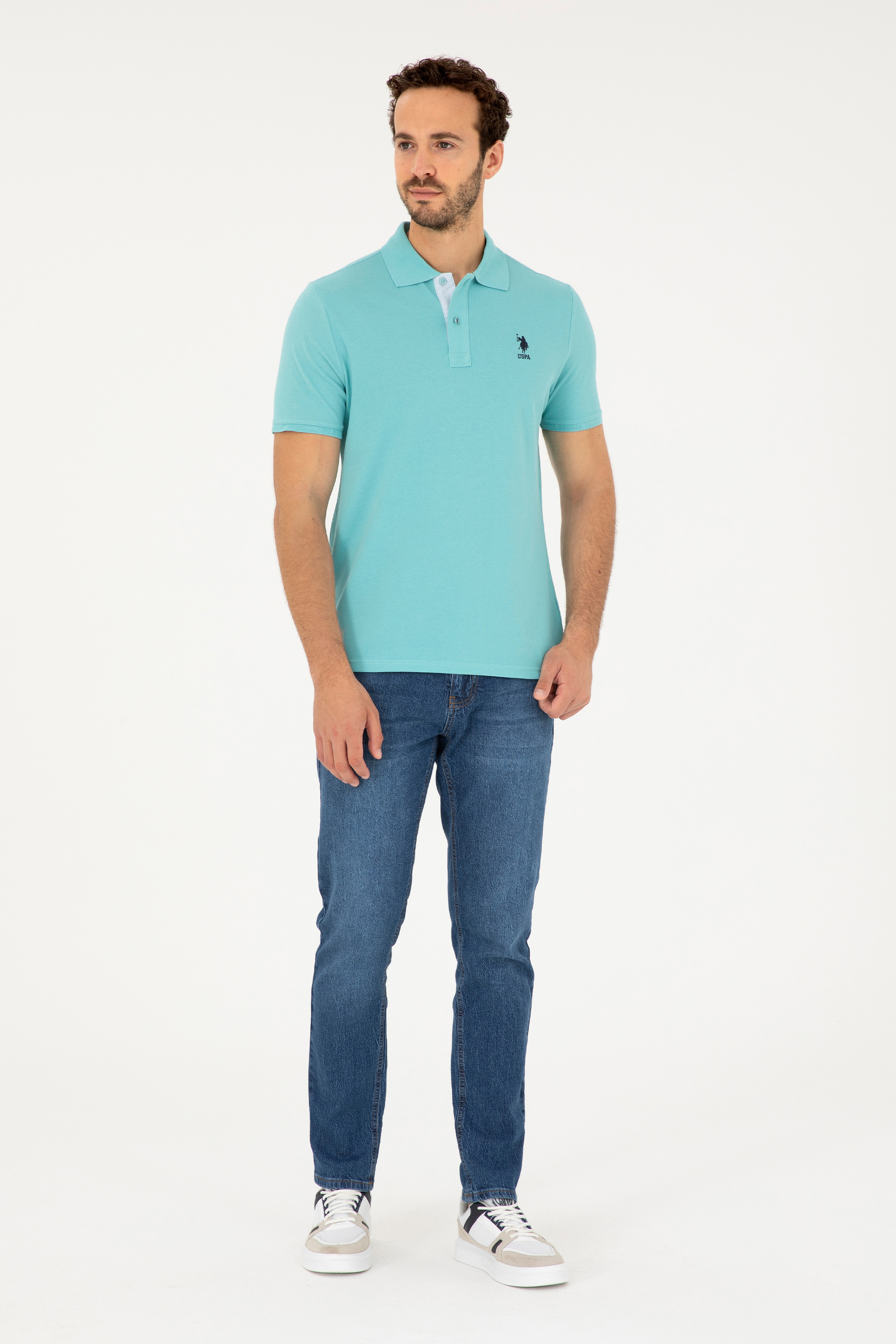 Erkek Regular Fit Polo Yaka Mint Basic Tişört - Image 4