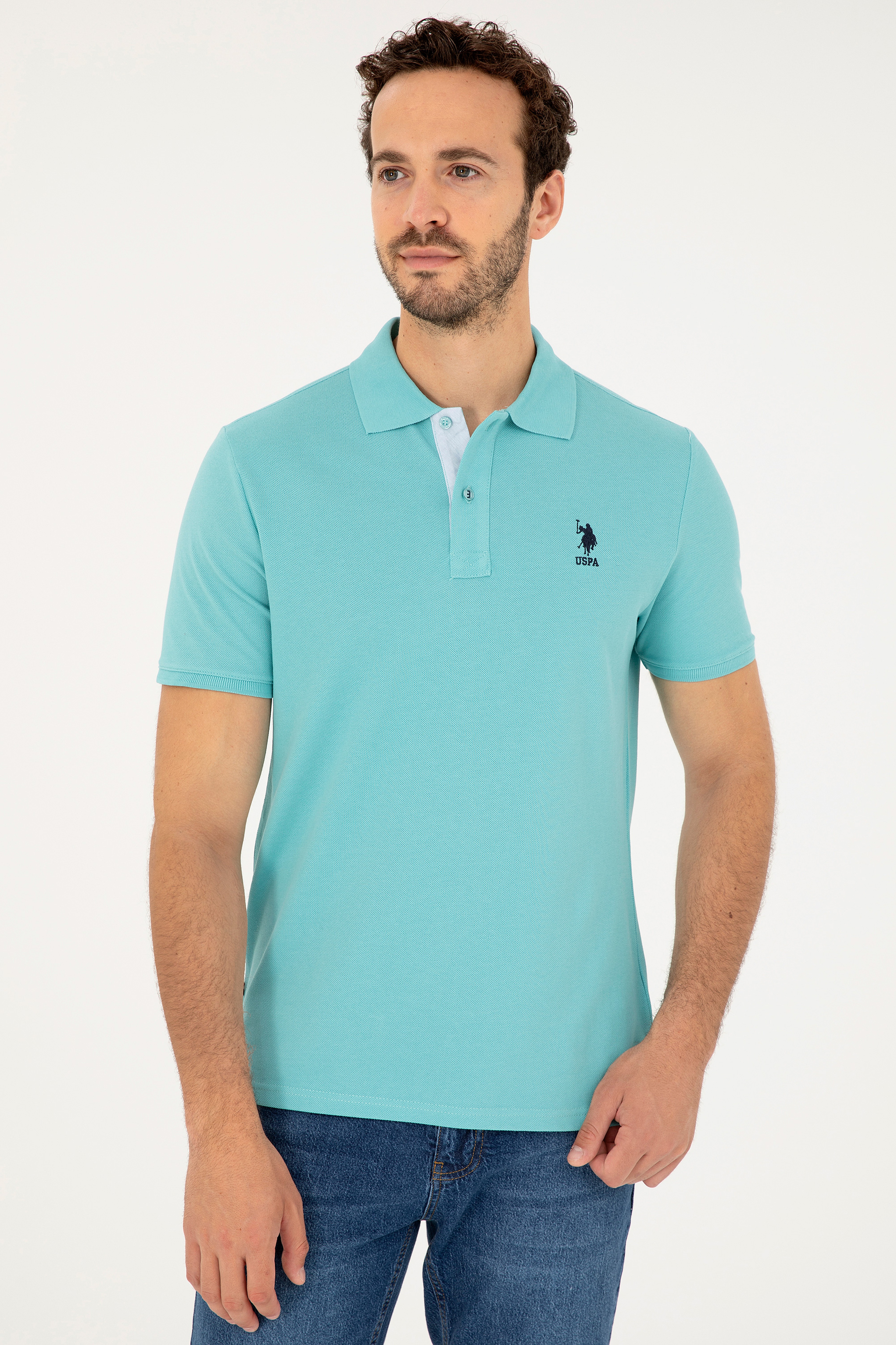 Erkek Regular Fit Polo Yaka Mint Basic Tişört - Image 3