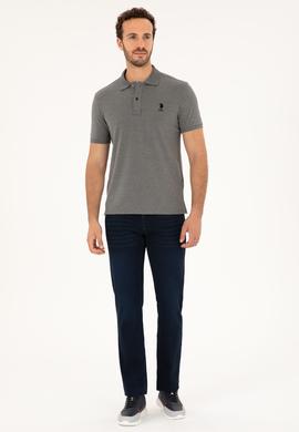 Erkek Slim Fit Polo Yaka Antrasit Melanj Basic Tişört - 50279581040