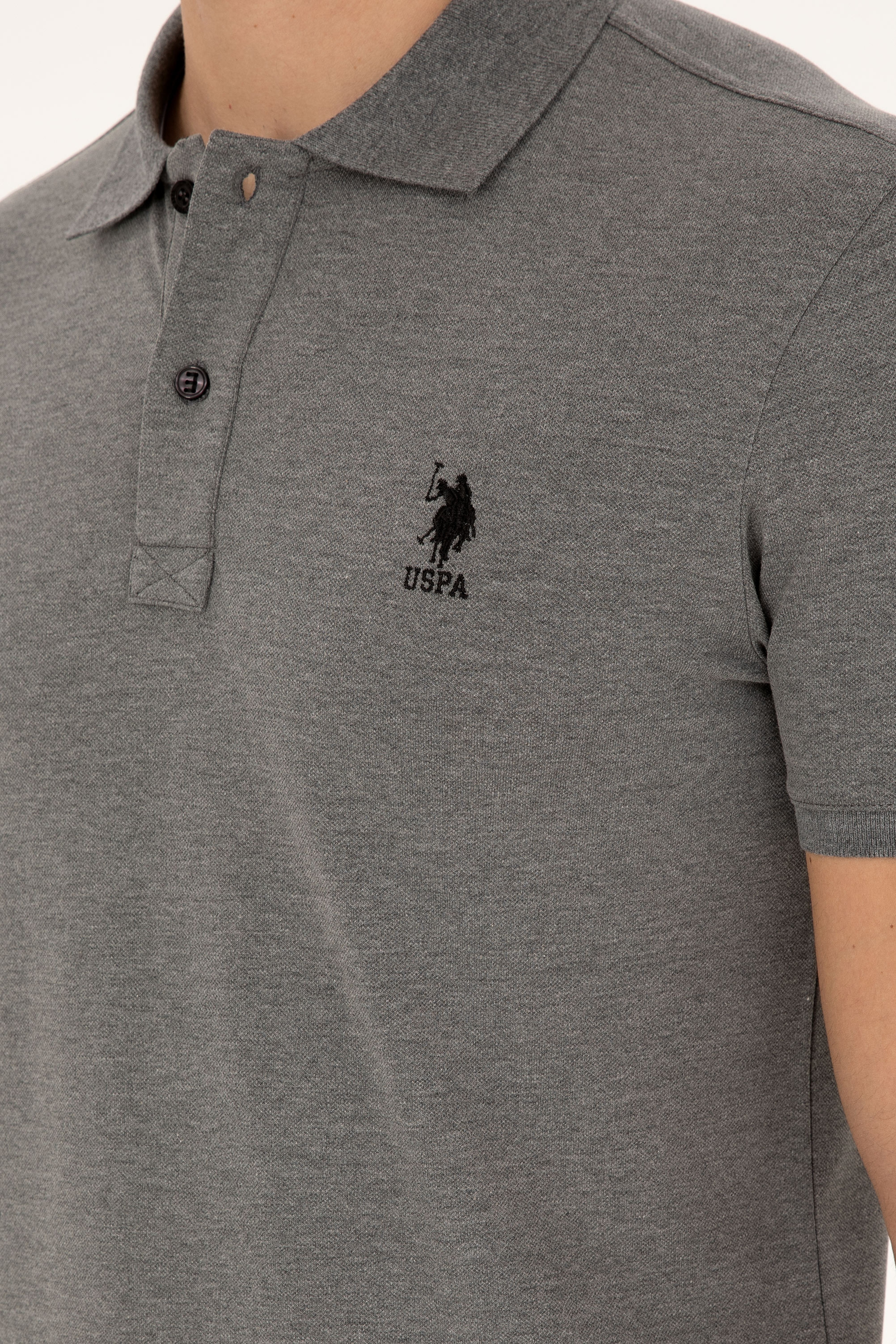 Erkek Slim Fit Polo Yaka Antrasit Melanj Basic Tişört - Image 7