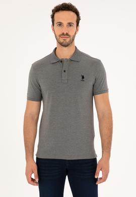 Erkek Slim Fit Polo Yaka Antrasit Melanj Basic Tişört - 50279581040