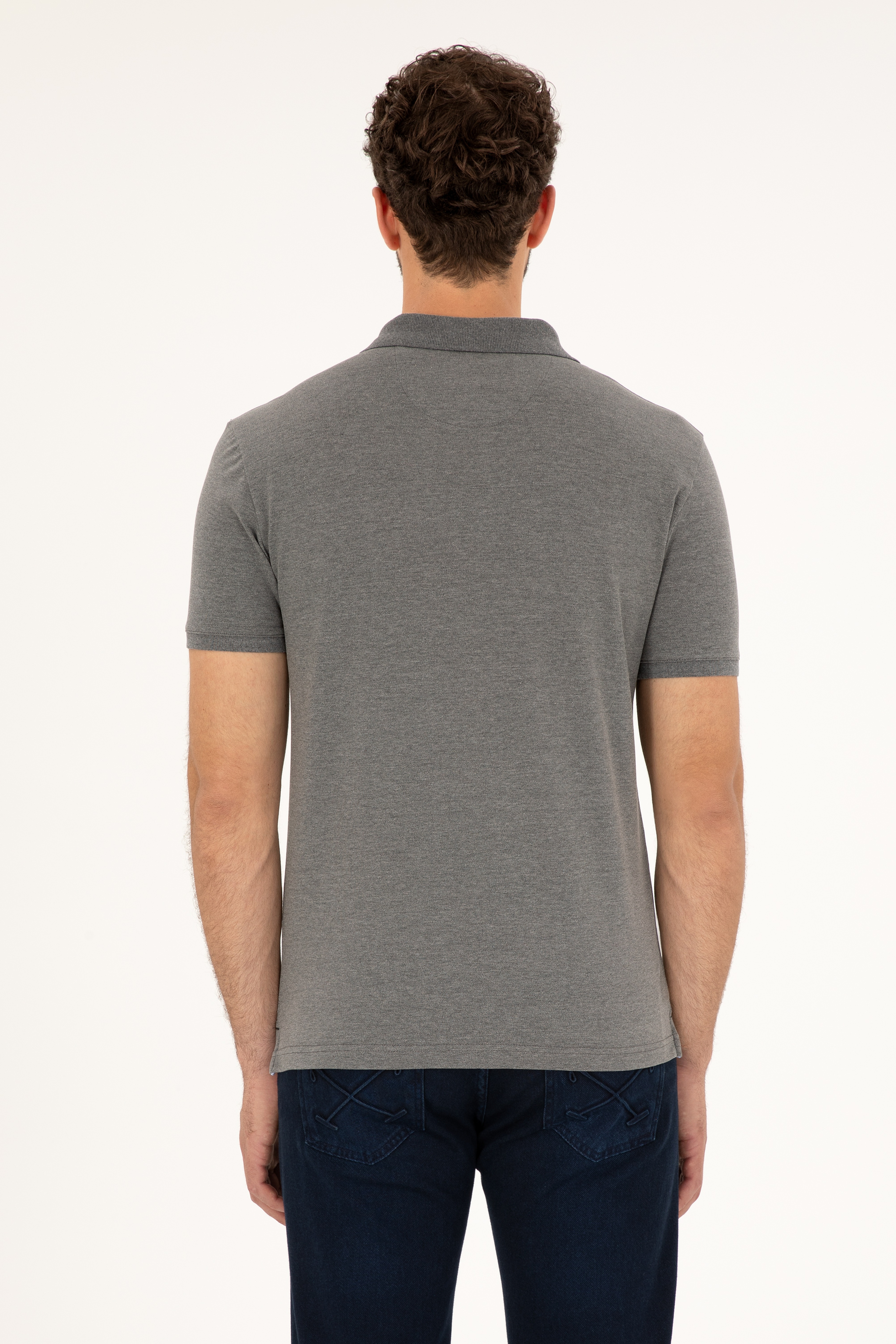 Erkek Slim Fit Polo Yaka Antrasit Melanj Basic Tişört