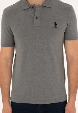 Erkek Slim Fit Polo Yaka Antrasit Melanj Basic Tişört - 50279581040