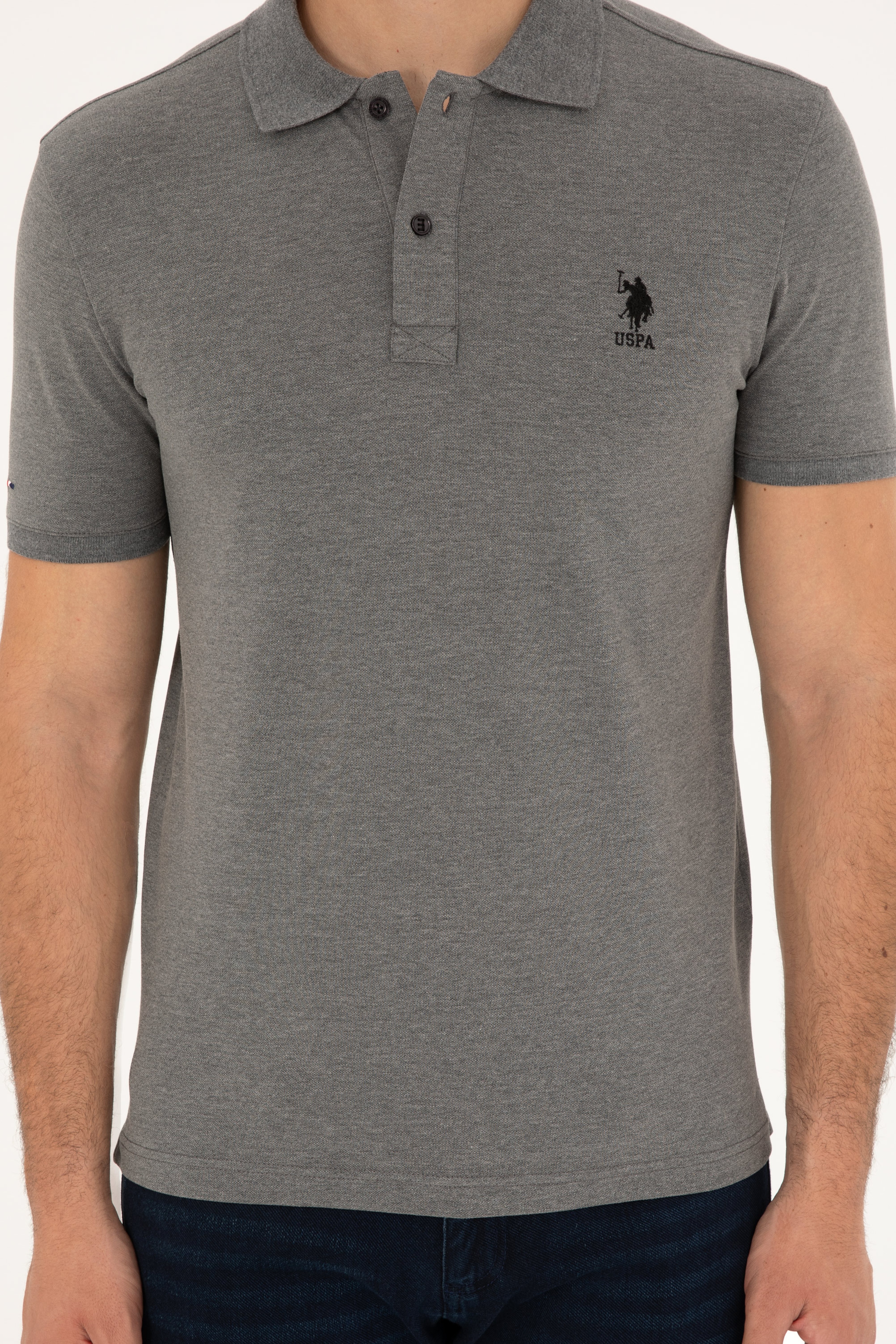 Erkek Slim Fit Polo Yaka Antrasit Melanj Basic Tişört - Image 6