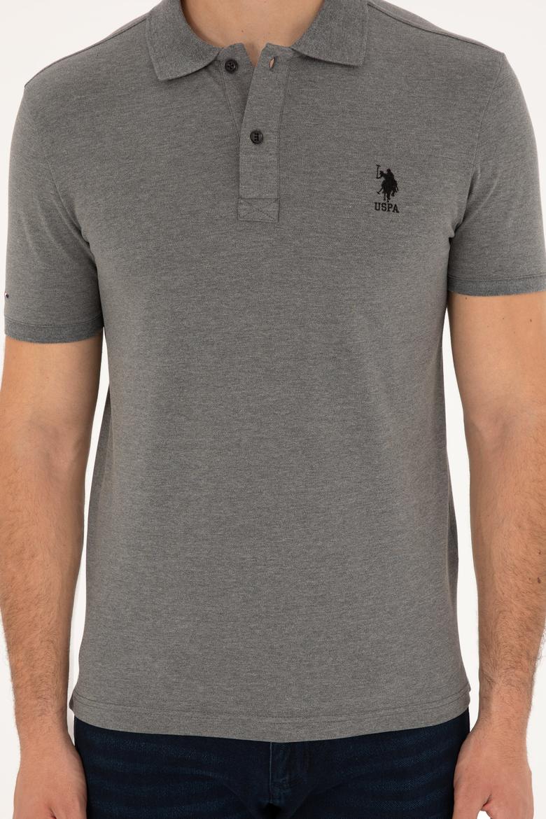 Erkek Slim Fit Polo Yaka Antrasit Melanj Basic Tişört - 50279581040