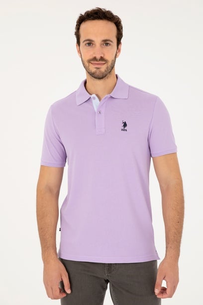 Erkek Regular Fit Polo Yaka Lila Basic Tişört