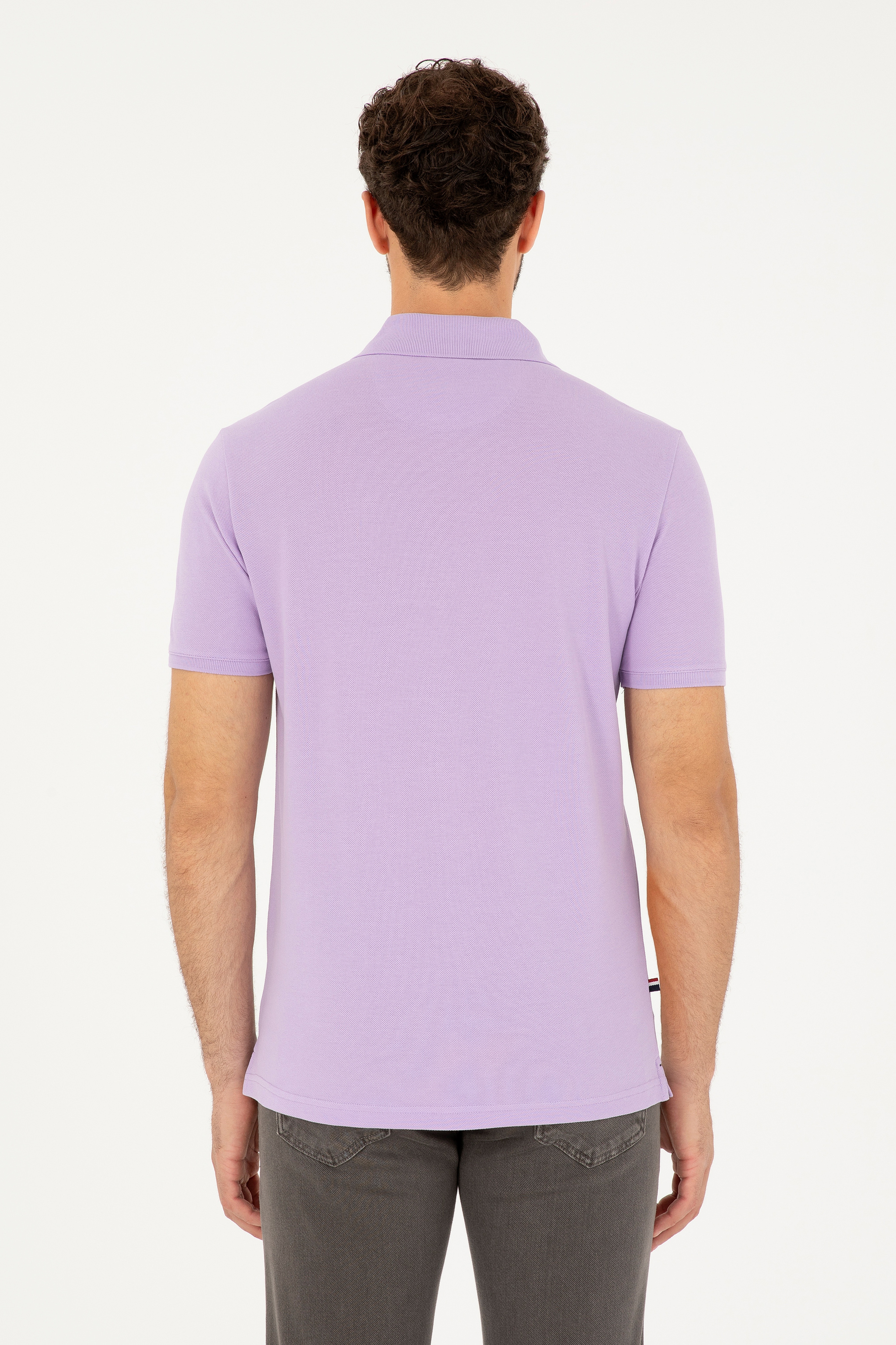 Erkek Regular Fit Polo Yaka Lila Basic Tişört - Image 5