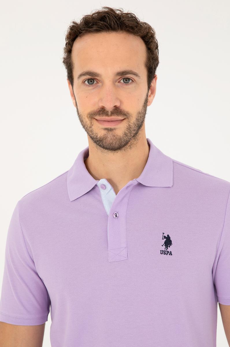 Erkek Regular Fit Polo Yaka Lila Basic Tişört