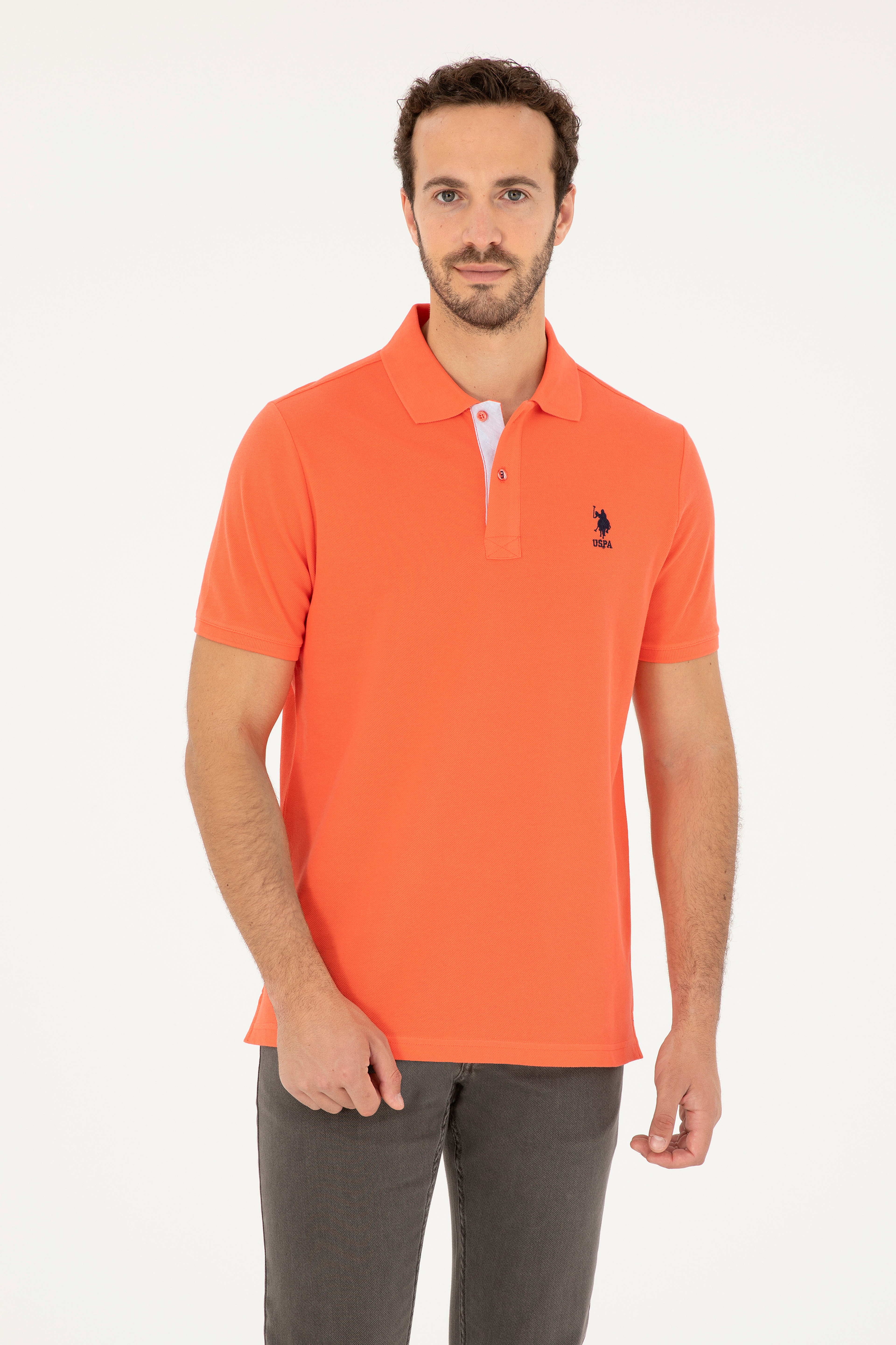 Erkek Regular Fit Polo Yaka Nar Çiçeği Basic Tişört - Image 1