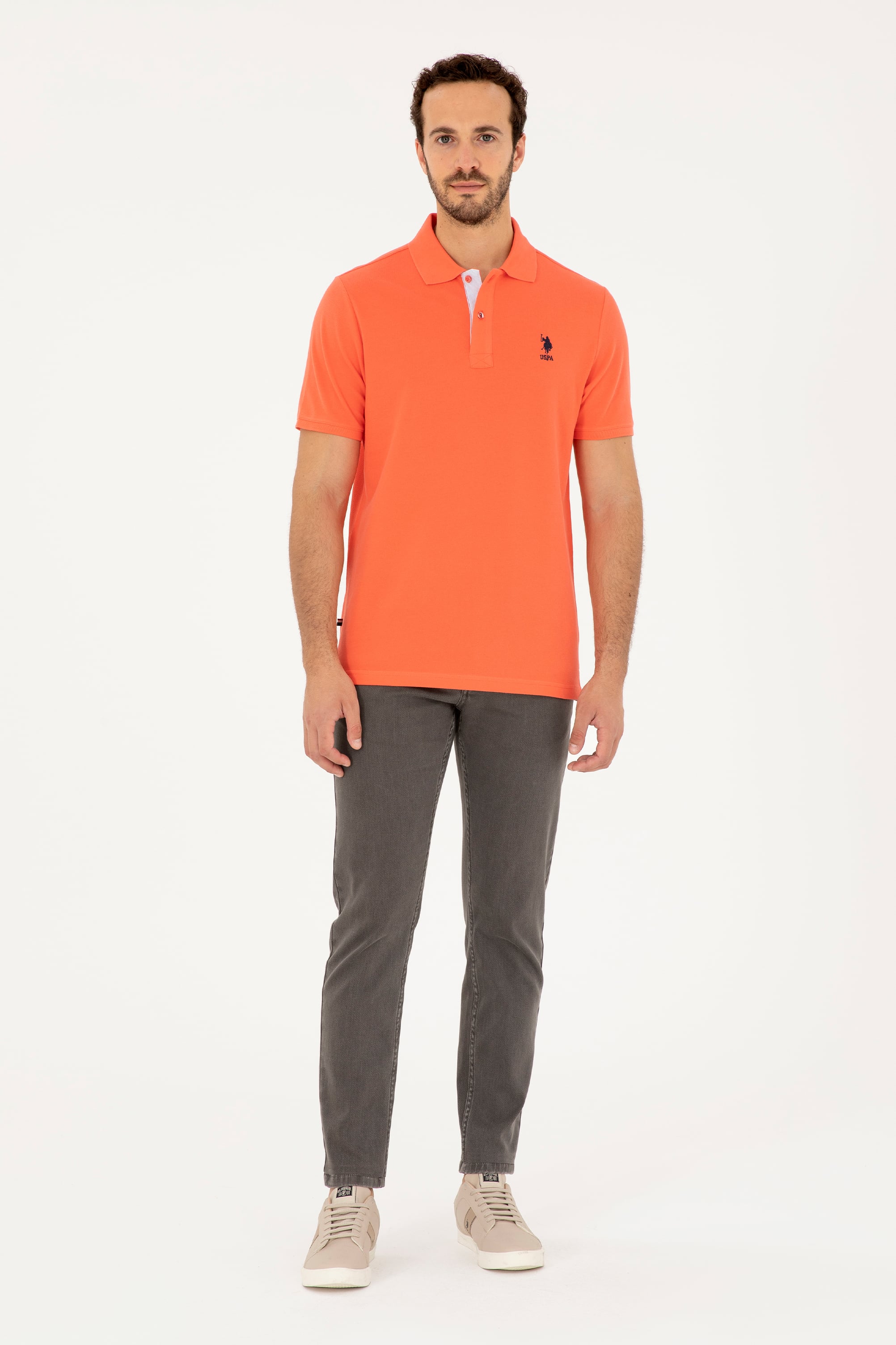 Erkek Regular Fit Polo Yaka Nar Çiçeği Basic Tişört - Image 4