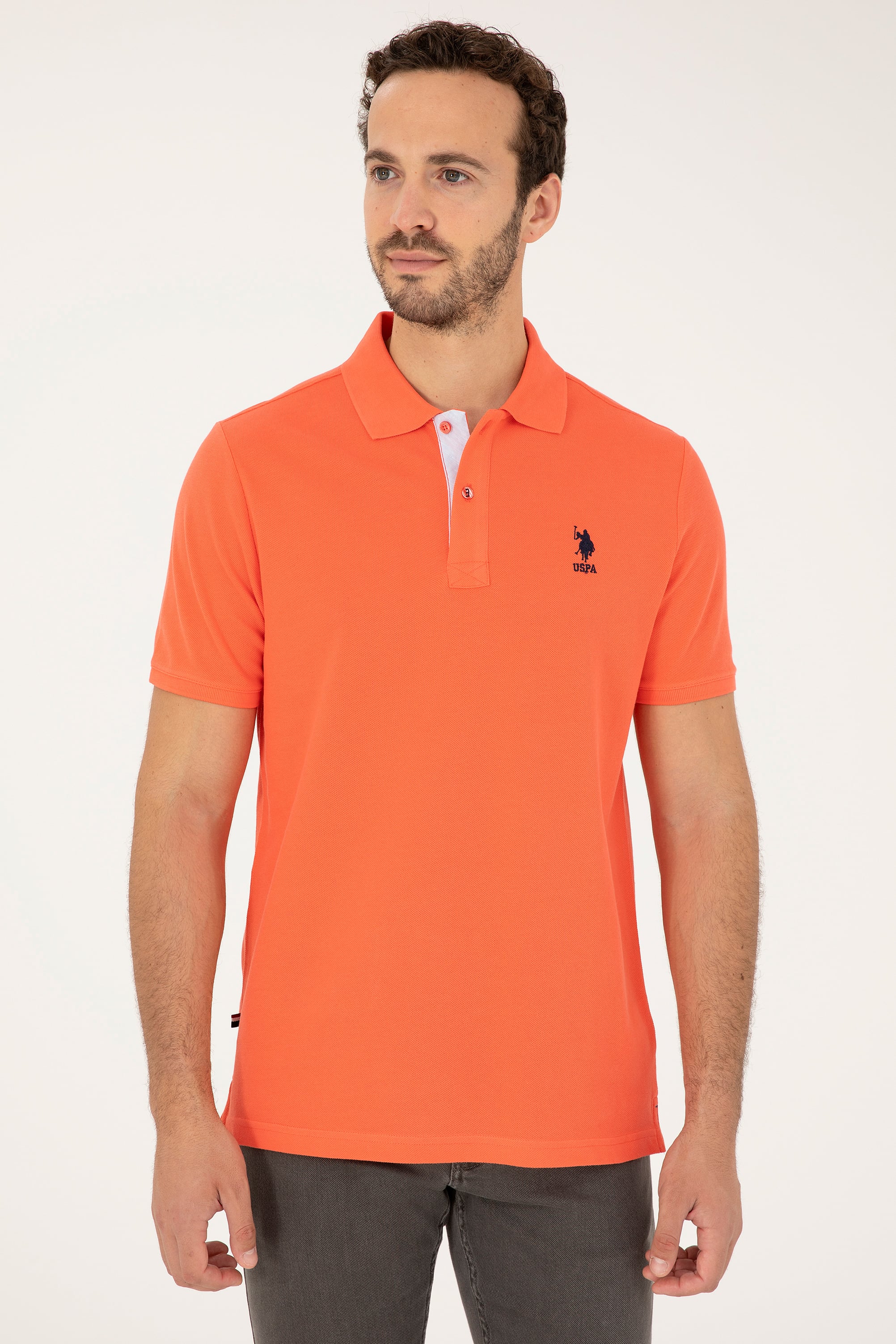 Erkek Regular Fit Polo Yaka Nar Çiçeği Basic Tişört
