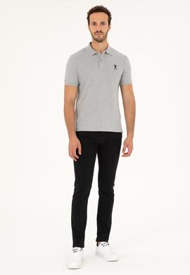 Erkek Slim Fit Polo Yaka Gri Melanj Basic Tişört - 50279581029