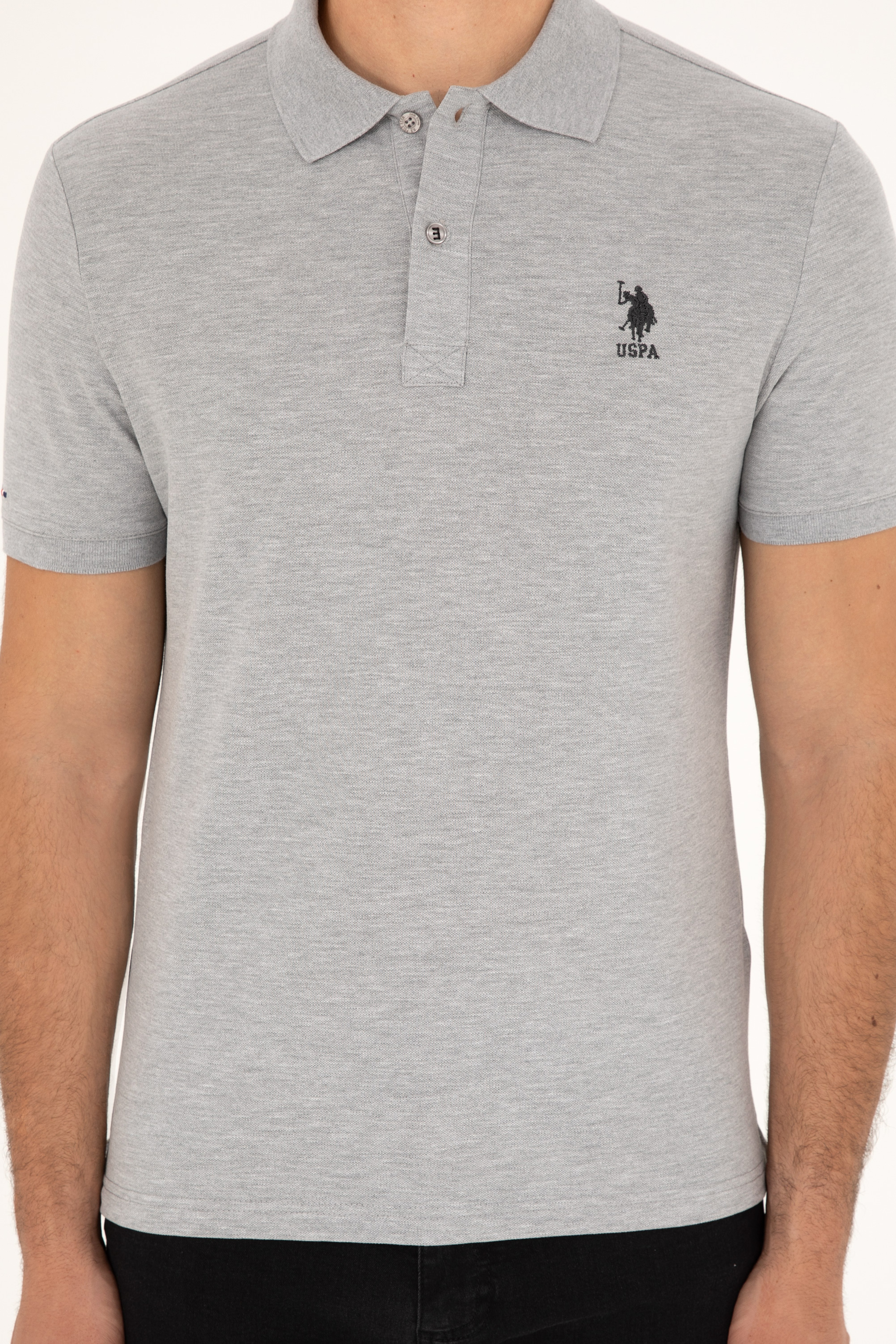 Erkek Slim Fit Polo Yaka Gri Melanj Basic Tişört - Image 6