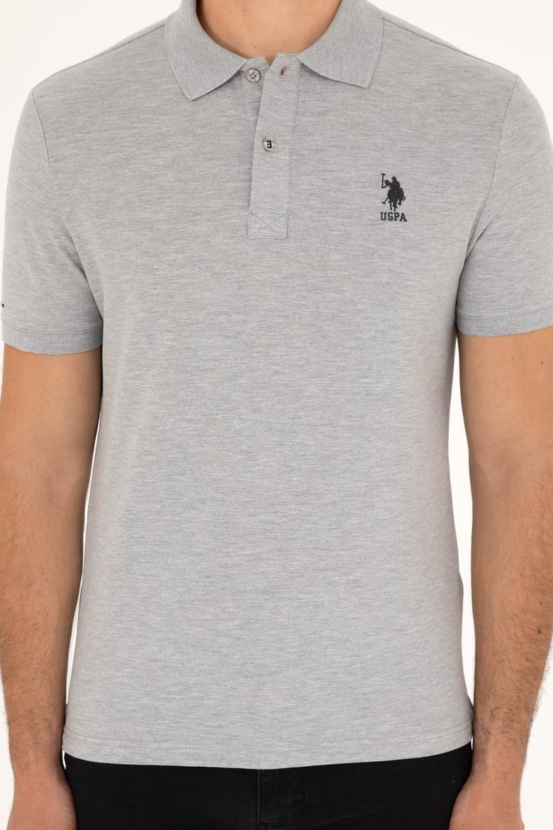 Erkek Slim Fit Polo Yaka Gri Melanj Basic Tişört - 50279581029