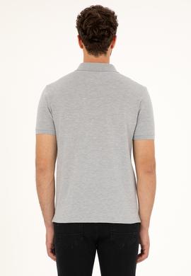 Erkek Slim Fit Polo Yaka Gri Melanj Basic Tişört - 50279581029