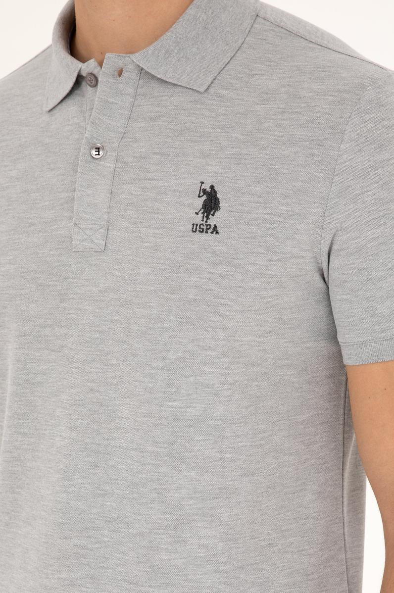 Erkek Slim Fit Polo Yaka Gri Melanj Basic Tişört