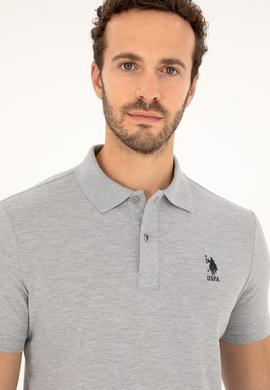 Erkek Slim Fit Polo Yaka Gri Melanj Basic Tişört - 50279581029