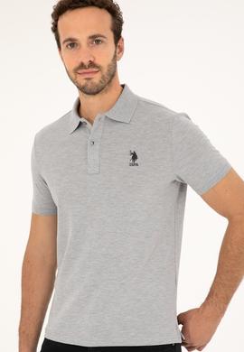Erkek Slim Fit Polo Yaka Gri Melanj Basic Tişört - 50279581029