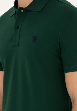 Erkek Slim Fit Polo Yaka Koyu Yeşil Basic Tişört - 50279573387
