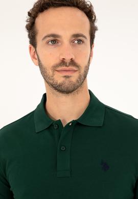 Erkek Slim Fit Polo Yaka Koyu Yeşil Basic Tişört - 50279573387