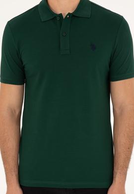 Erkek Slim Fit Polo Yaka Koyu Yeşil Basic Tişört - 50279573387