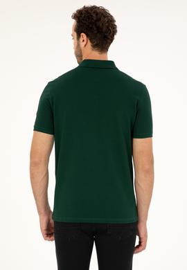 Erkek Slim Fit Polo Yaka Koyu Yeşil Basic Tişört - 50279573387