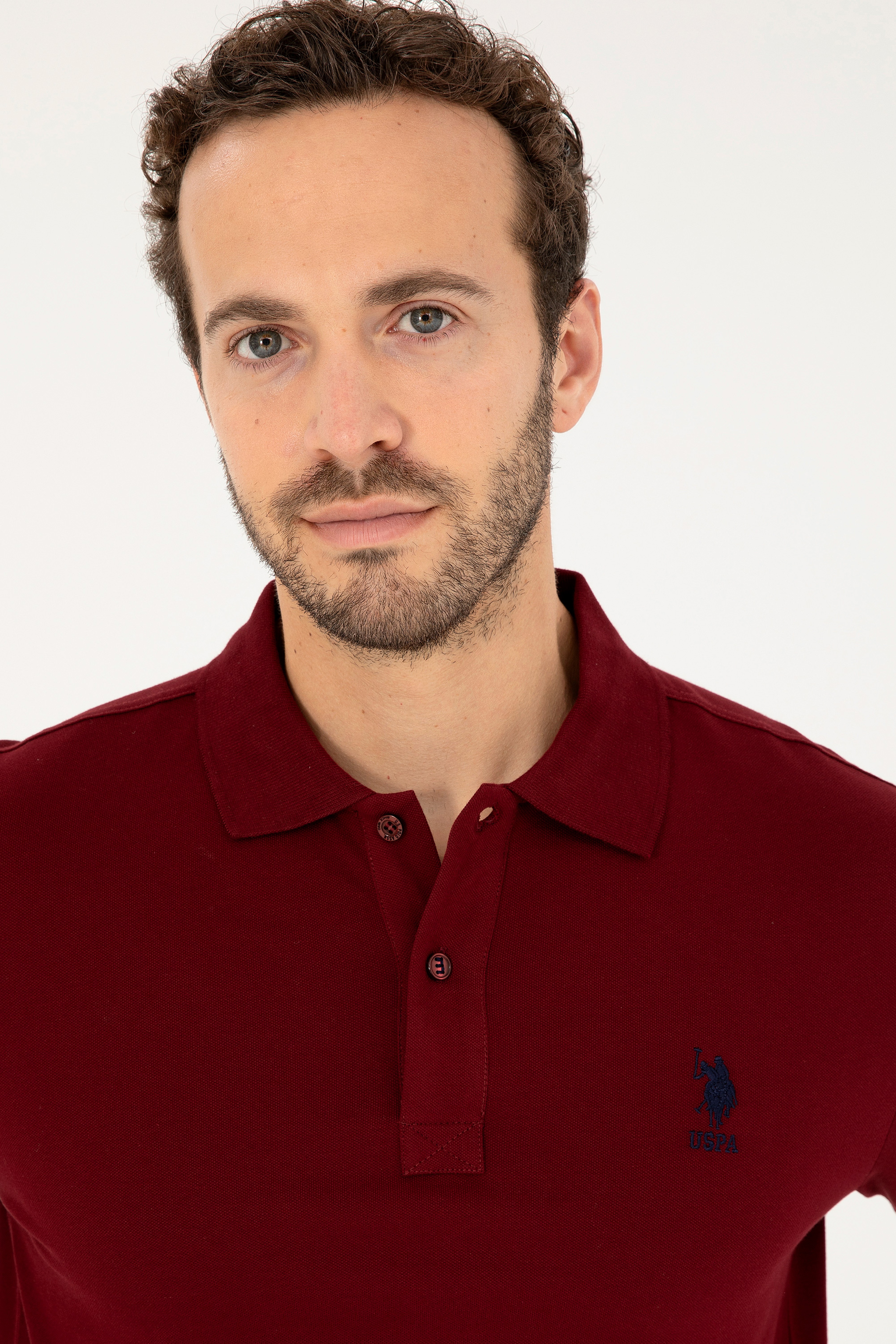 Erkek Slim Fit Polo Yaka Bordo Basic Tişört - Image 2