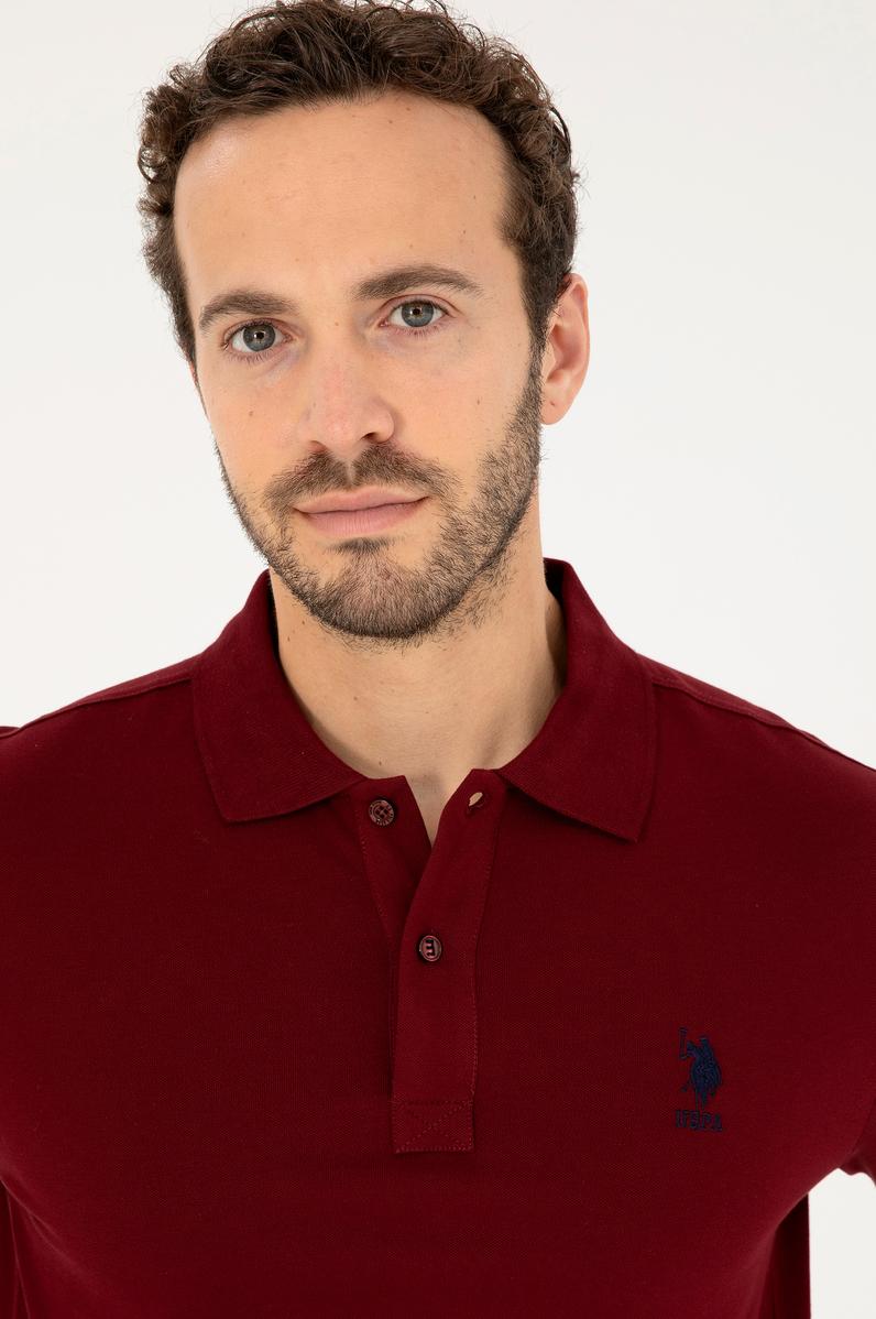 Erkek Slim Fit Polo Yaka Bordo Basic Tişört