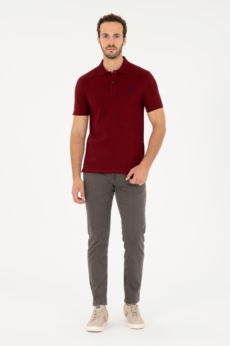 Erkek Slim Fit Polo Yaka Bordo Basic Tişört - 50279581147