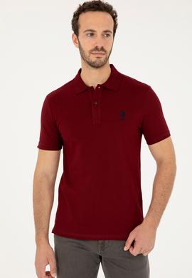 Erkek Slim Fit Polo Yaka Bordo Basic Tişört - 50279581147