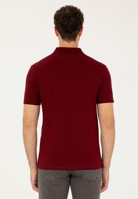 Erkek Slim Fit Polo Yaka Bordo Basic Tişört - 50279581147