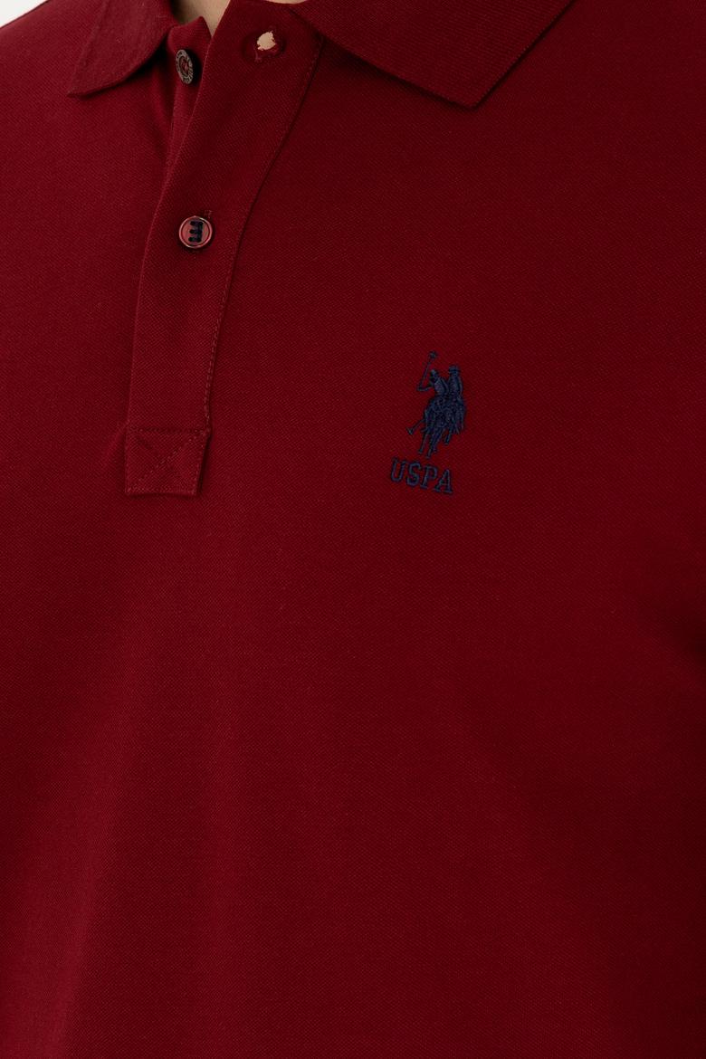 Erkek Slim Fit Polo Yaka Bordo Basic Tişört - 50279581147