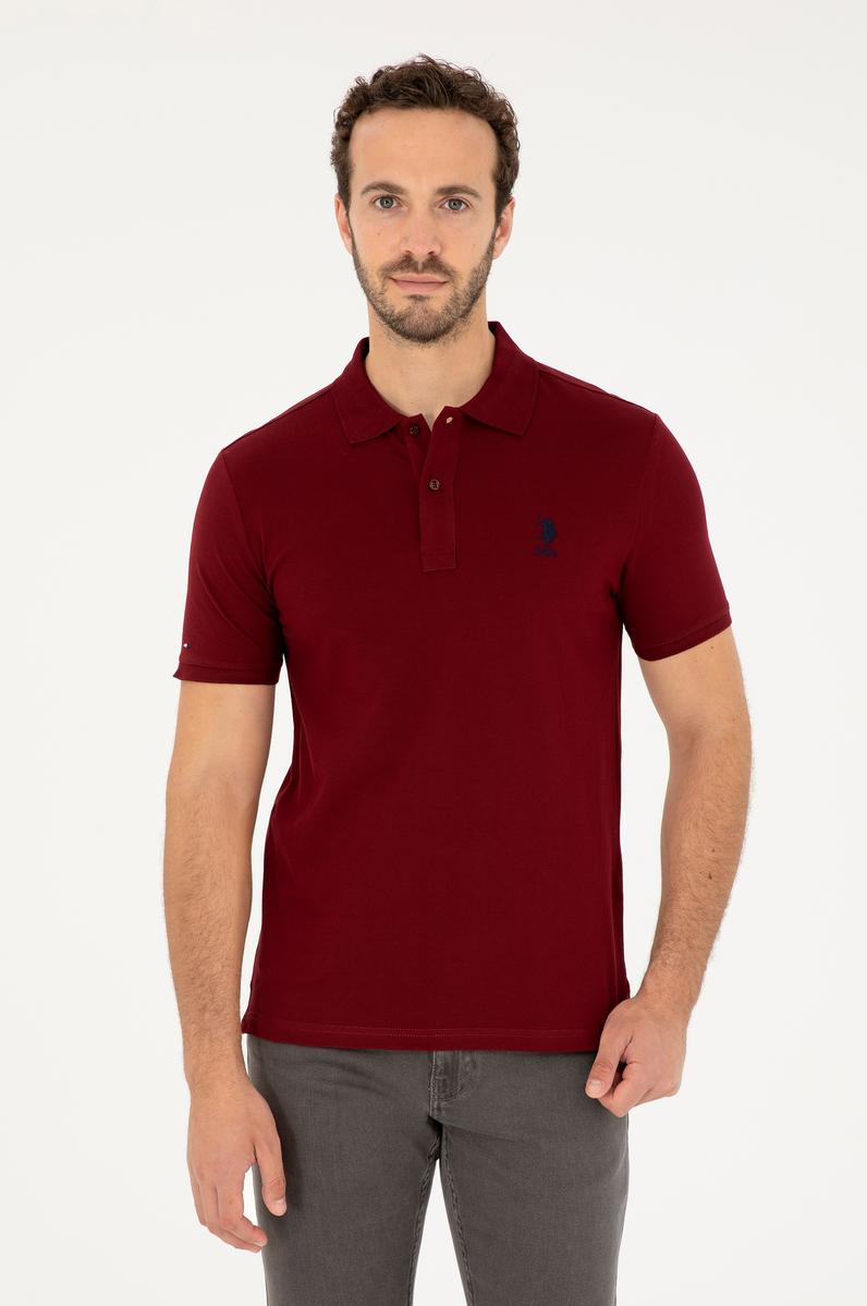 Erkek Slim Fit Polo Yaka Bordo Basic Tişört