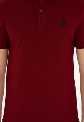 Erkek Slim Fit Polo Yaka Bordo Basic Tişört - 50279581147
