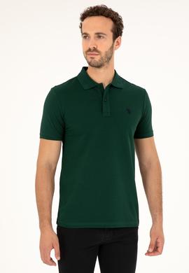 Erkek Slim Fit Polo Yaka Koyu Yeşil Basic Tişört - 50279573387