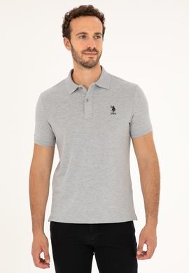 Erkek Slim Fit Polo Yaka Gri Melanj Basic Tişört - 50279581029
