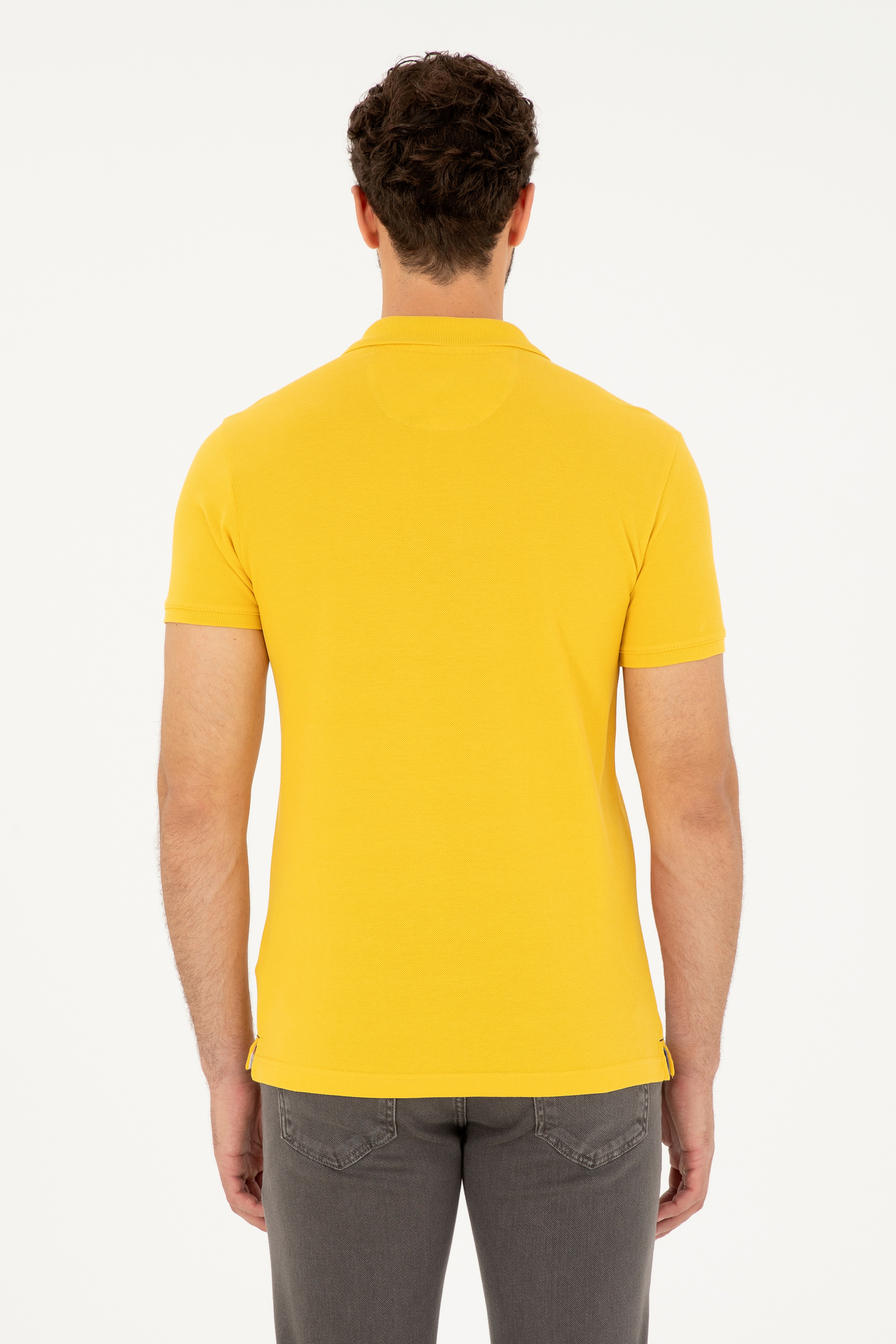 Erkek Slim Fit Polo Yaka Safran Basic Tişört