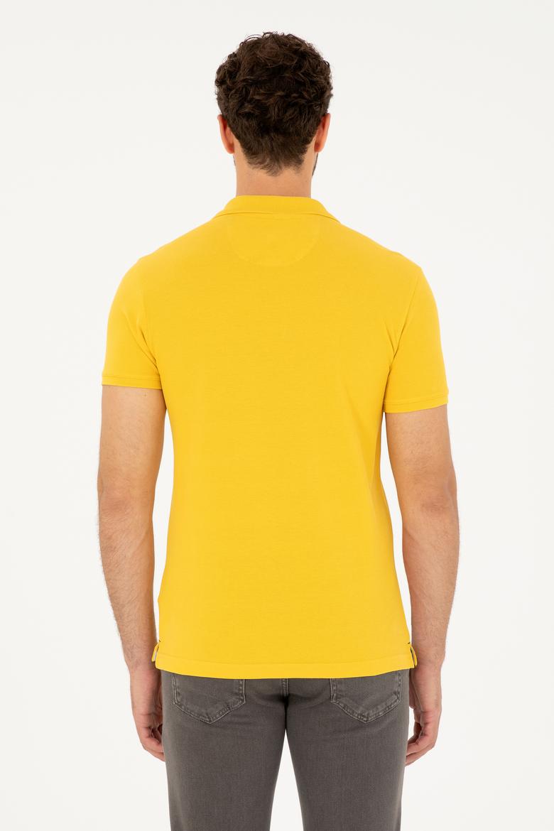 Erkek Slim Fit Polo Yaka Safran Basic Tişört - 50279613330