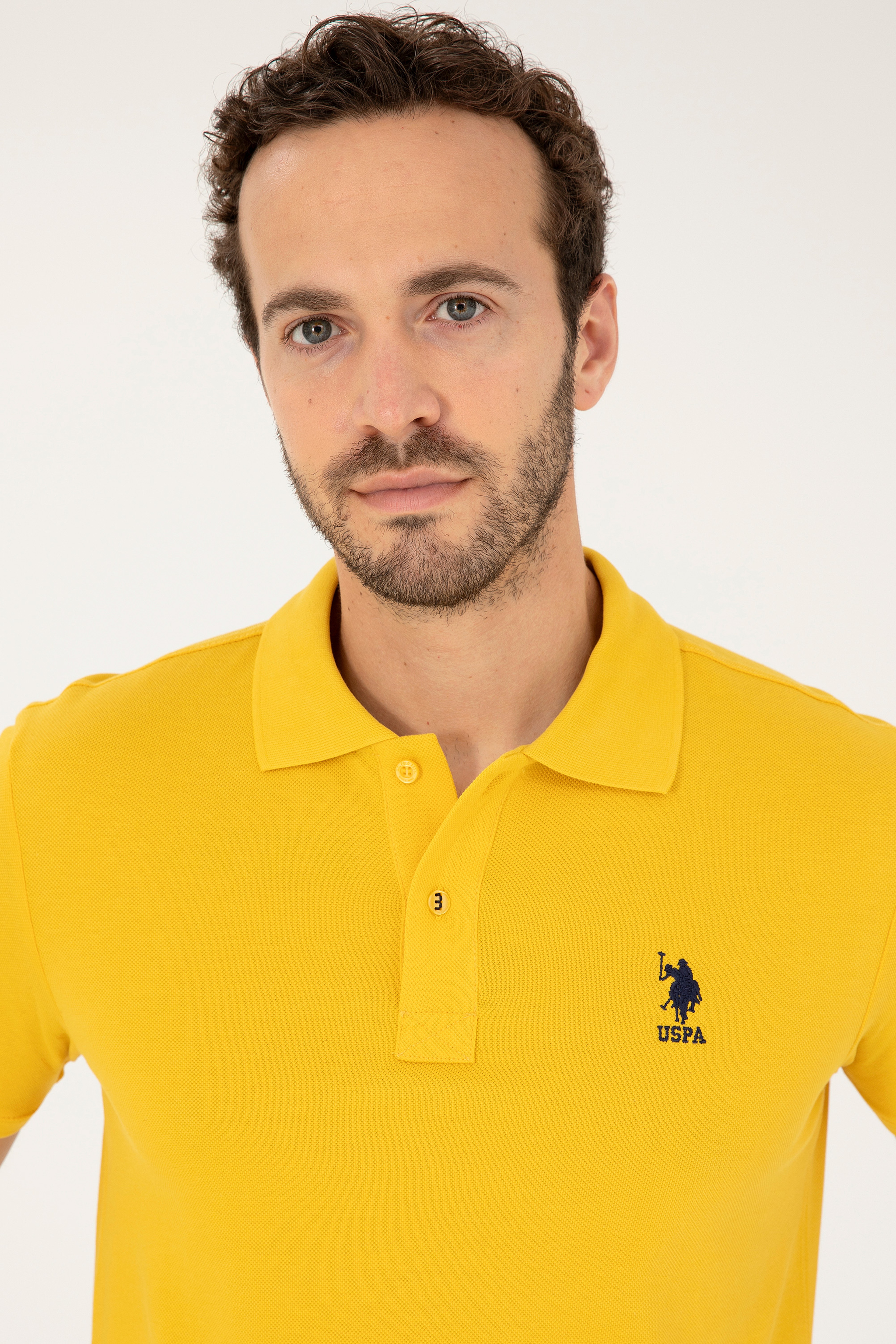 Erkek Slim Fit Polo Yaka Safran Basic Tişört