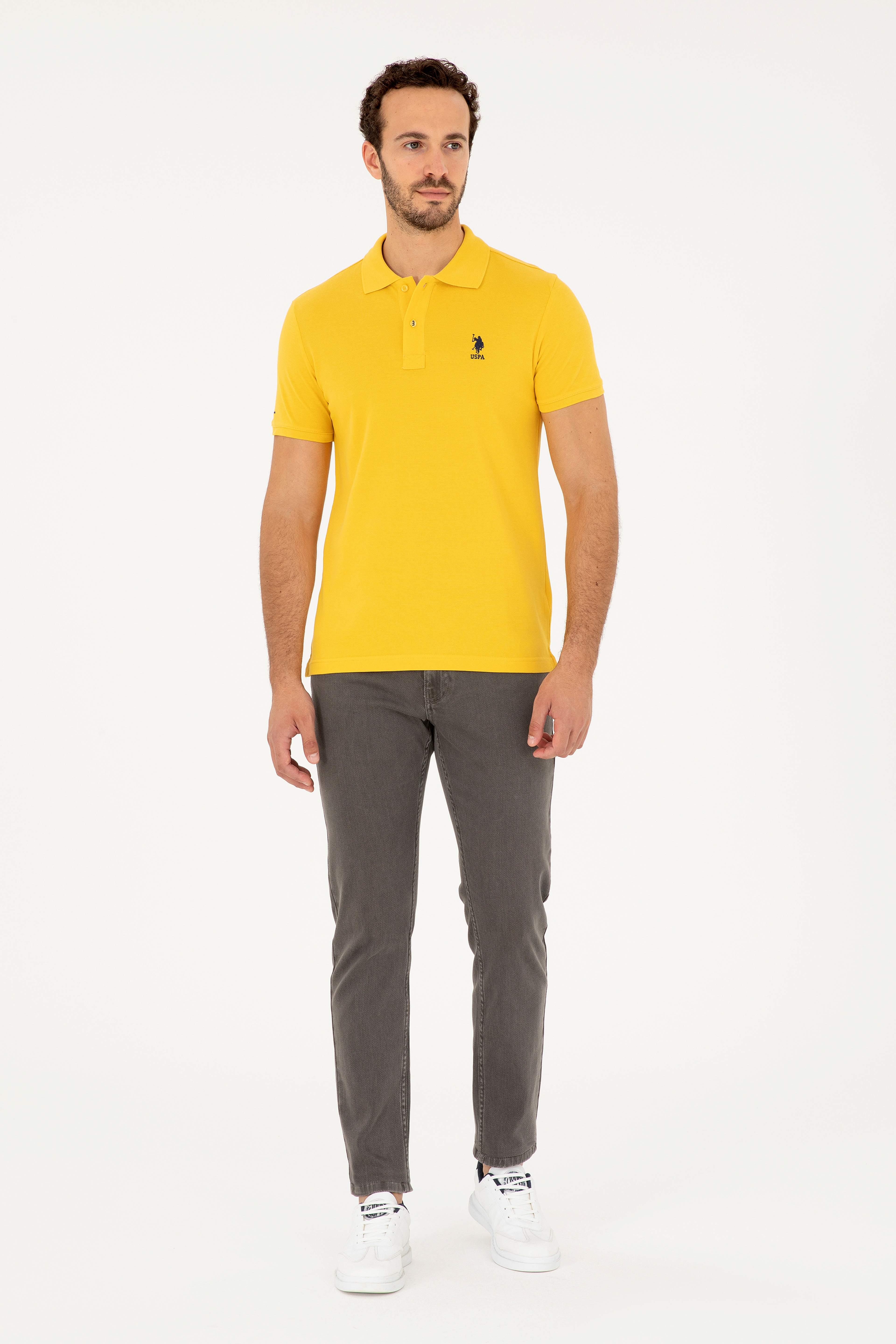 Erkek Slim Fit Polo Yaka Safran Basic Tişört