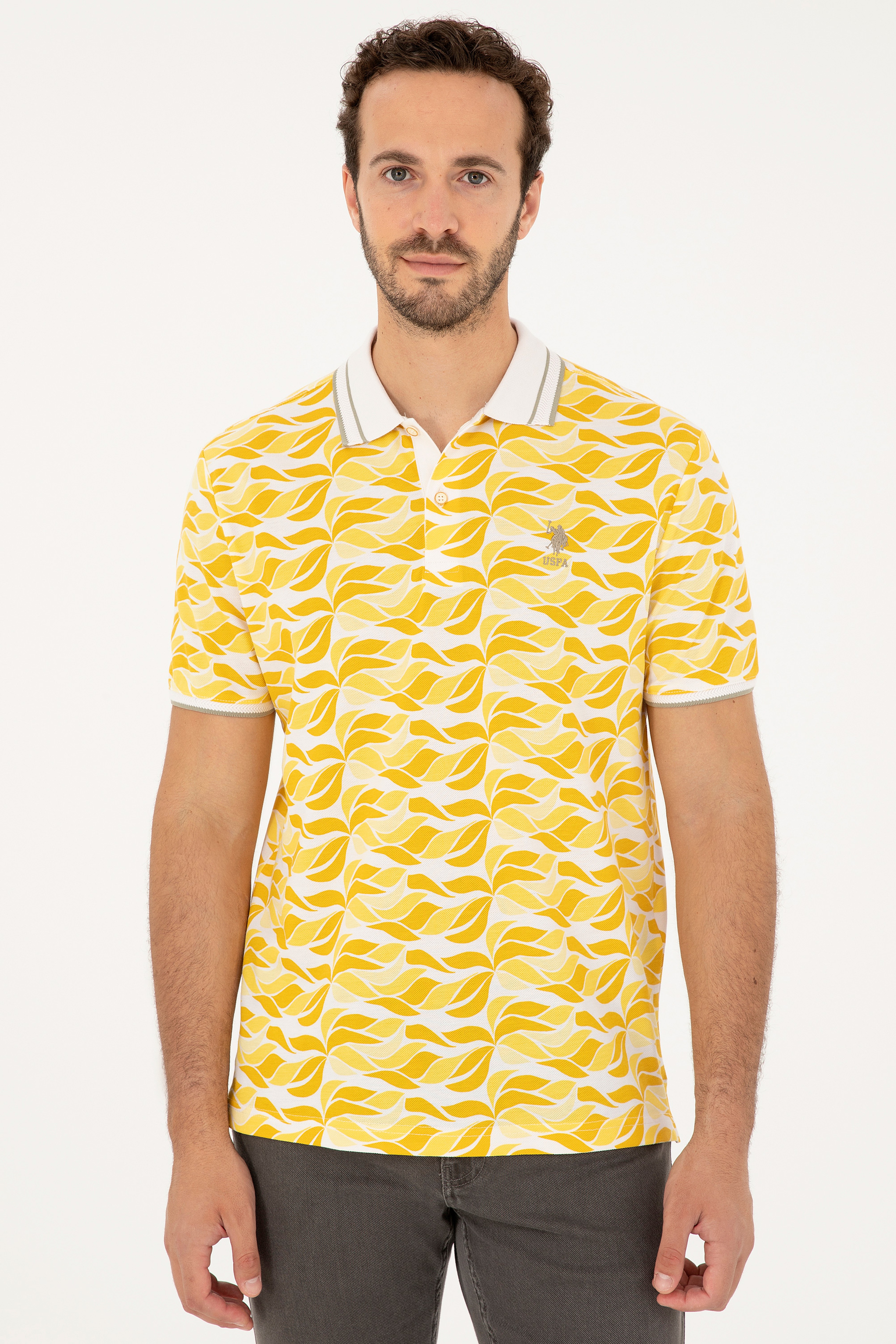 Erkek Regular Fit Polo Yaka Safran Tişört